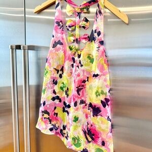 LF Like New Floral Tank Top with Bows down back detail flowers chiffon Millau
